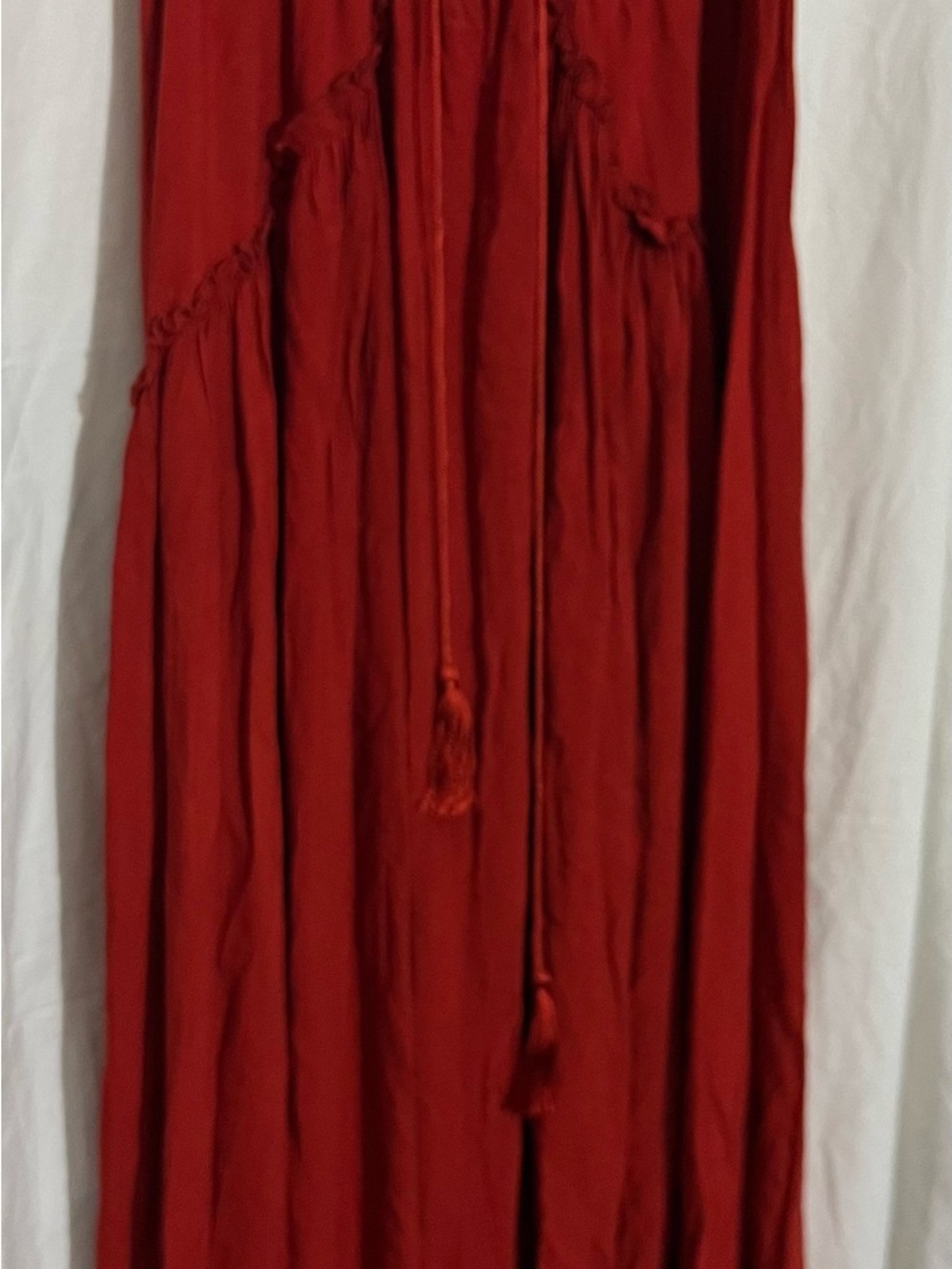 New York & Company Red Gathered Maxi Dress with Tassel Tie